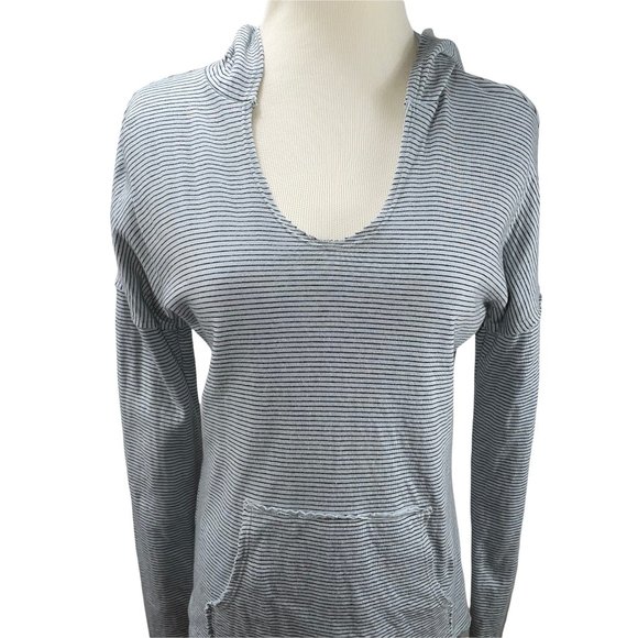 Sundance Striped Lightweight Cotton Knit Top Sweatshirt Hoodie Pocket Stretch - Picture 5 of 11